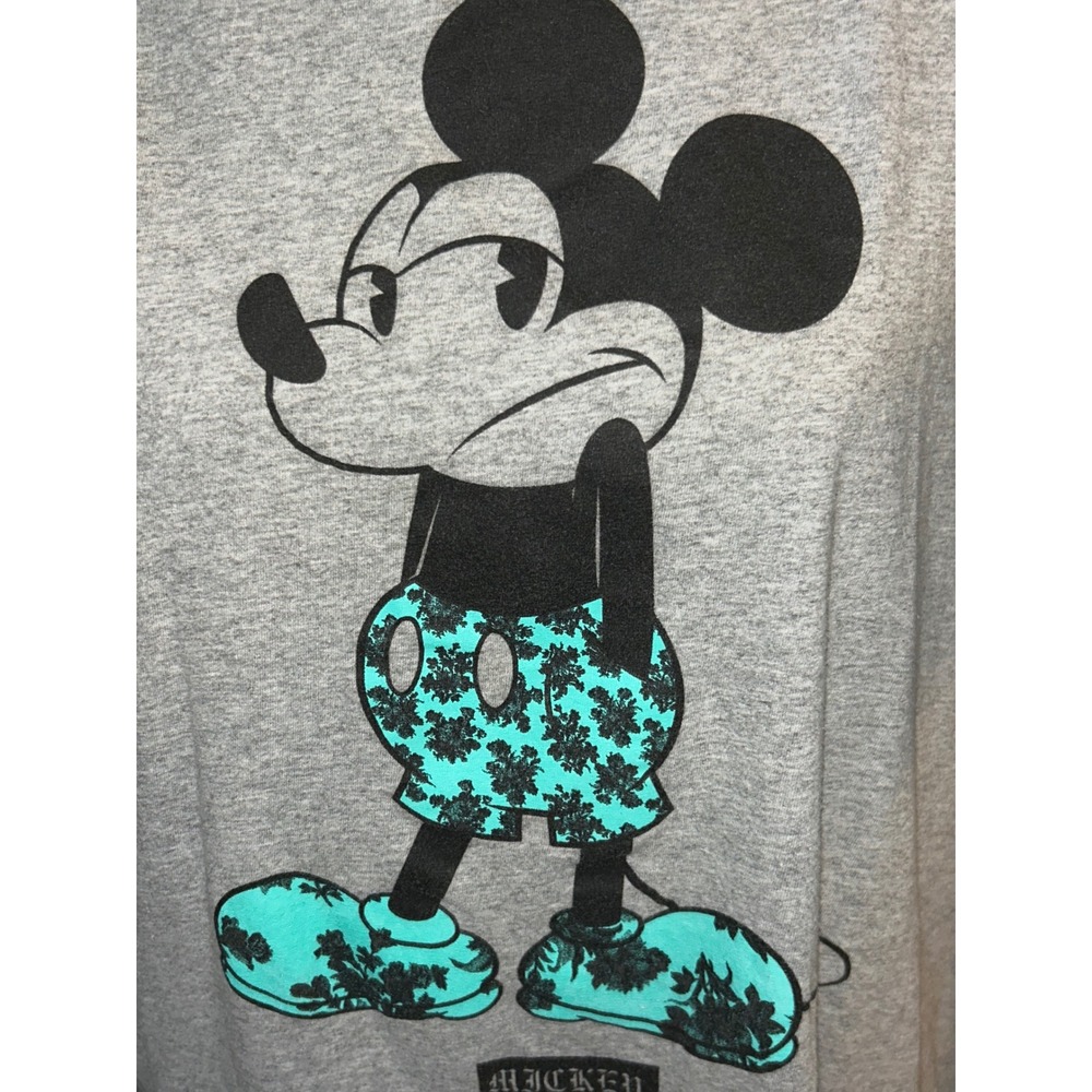 Neff x Disney Mickey Mouse Graphic‎ T-Shirt Gray Teal Floral Mens Medium